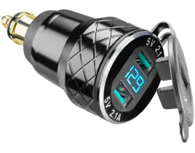 INTERPHONE Αντάπτορας DIN με 2 USB και Βολτόμετρο για Μοτοσυκλέτα